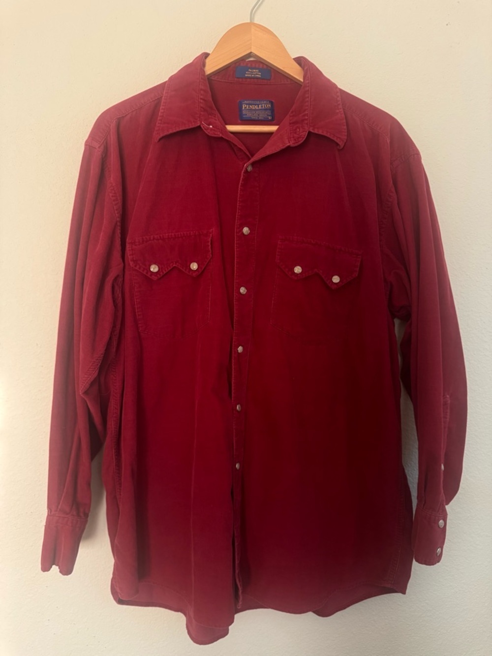Pendleton Men's Burgundy Corduroy Pearl Snap Workshirt Large